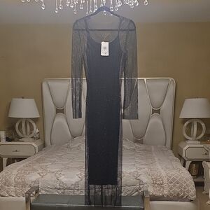 Elan Black Mesh Elegant Dress Wedding Formal